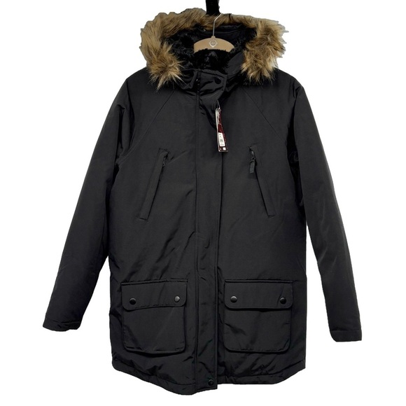 Swiss Tech Black Soot Parka with Faux Fur Hood - Picture 1 of 13